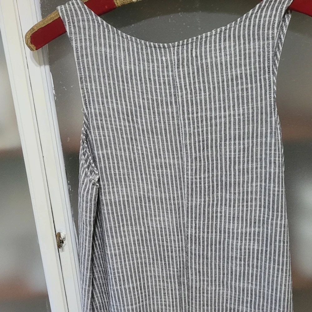 Max Studio Striped Sleeveless Pin Stripe Jumpsuit Rumper Cotton Linen Blend Sm - Picture 11 of 14